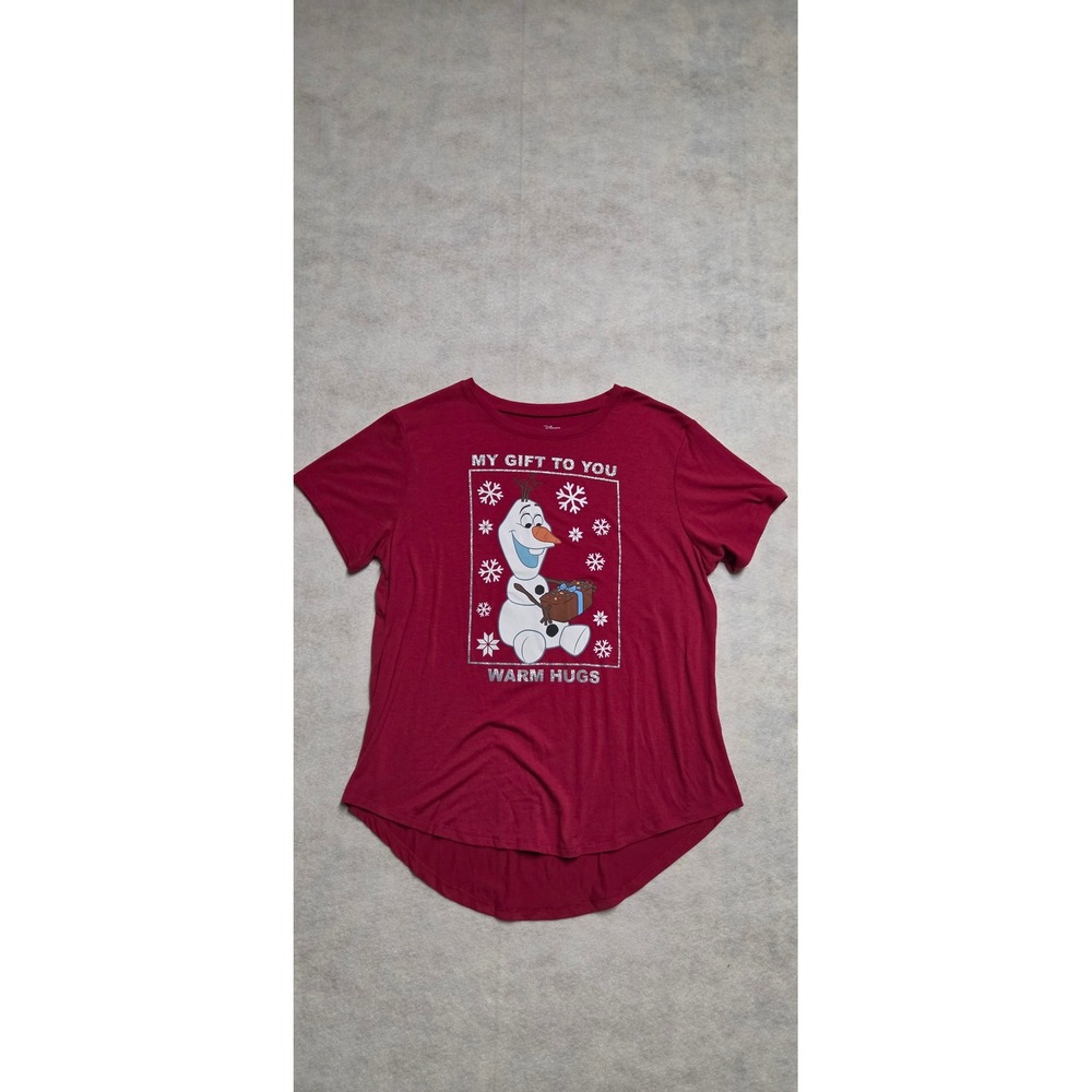 Disney Frozen II Olaf Red Graphic T-Shirt XXL Warm Hugs Glitter Snowflake